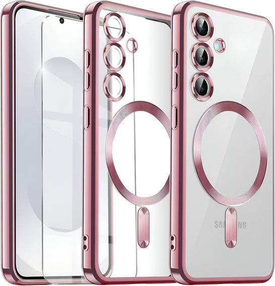 Husă pentru Samsung Galaxy S25, Electro MagSafe, roz rose gold + Sticlă pentru ecran