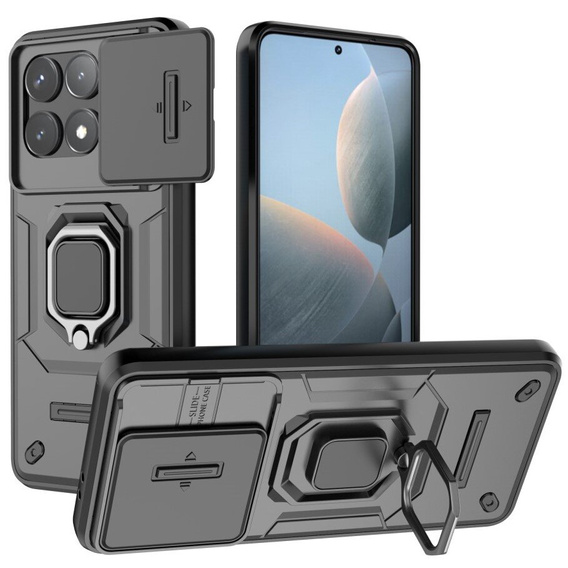 Husă pentru Xiaomi Poco F6 Pro, KickStand Camera Lens, negru