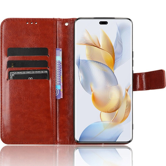 Cu clapetă pentru Honor 90, Crazy Horse Wallet, maro
