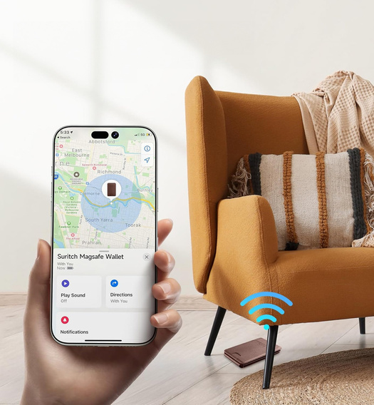 Portofel magnetic cu localizare, NFC și suport pentru iPhone 16 Pro