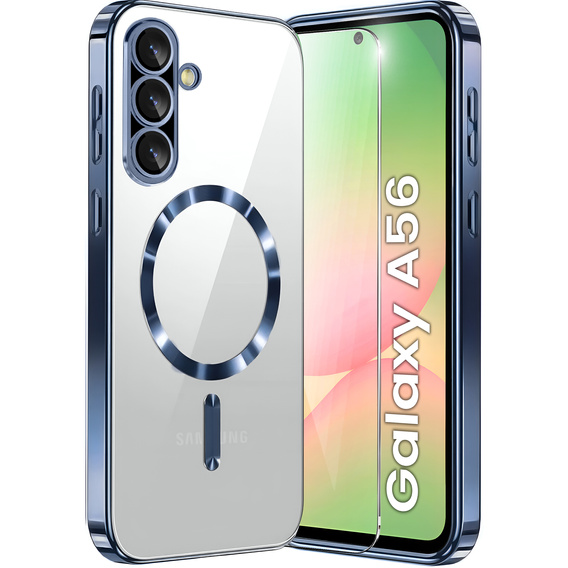 Husă pentru Samsung Galaxy A56, Electro MagSafe, albastru închis + Sticlă pentru ecran