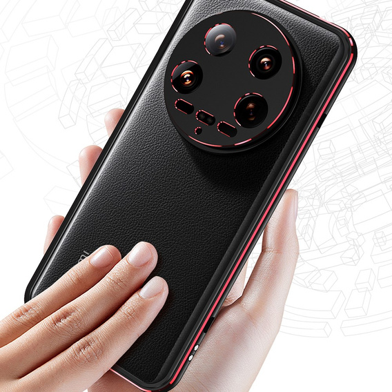 Husa pentru Xiaomi 14 Ultra, Armor Bumper, cu capac pentru obiectiv, negru / roșu