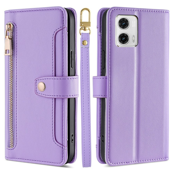 Cu clapetă pentru Motorola Moto G73 5G, Wallet Zipper Pocket, violet