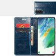 Carcasă flip CASEME pentru Samsung Galaxy S21 FE, Waxy Textured, albastru