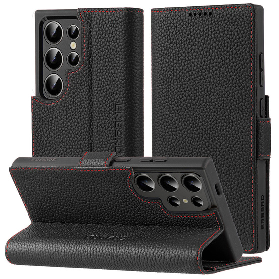 Husă din piele pentru Samsung Galaxy S25 Ultra, ERBORD LeatherWallet, negru