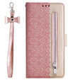 Carcasă cu clapetă pentru Samsung Galaxy A35 5G, Wallet Pocket Zipper Lace, roz