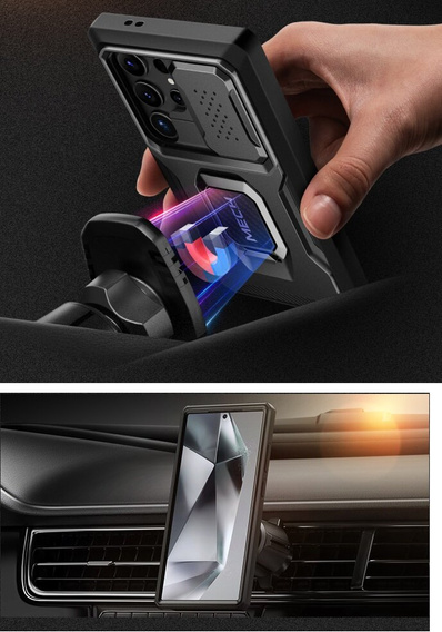 Carcasă pentru Samsung Galaxy S24, seria Tongate MECH cu suport, negru