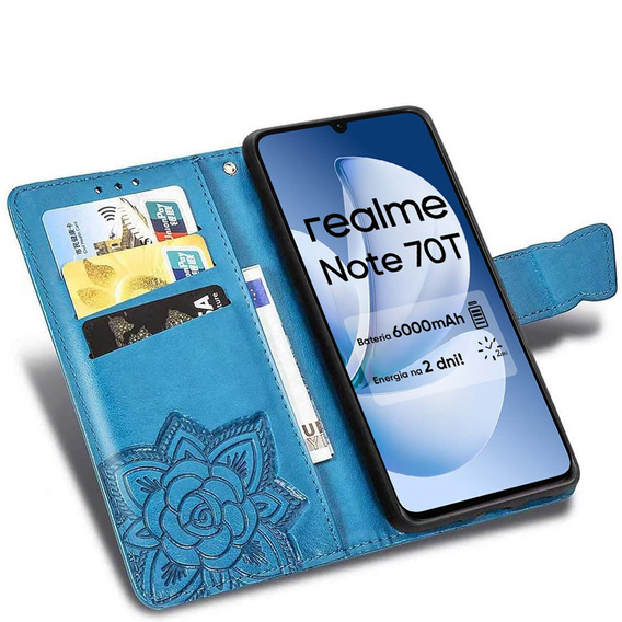 Cu clapetă pentru Realme Note 70T 4G, Butterfly, albastru