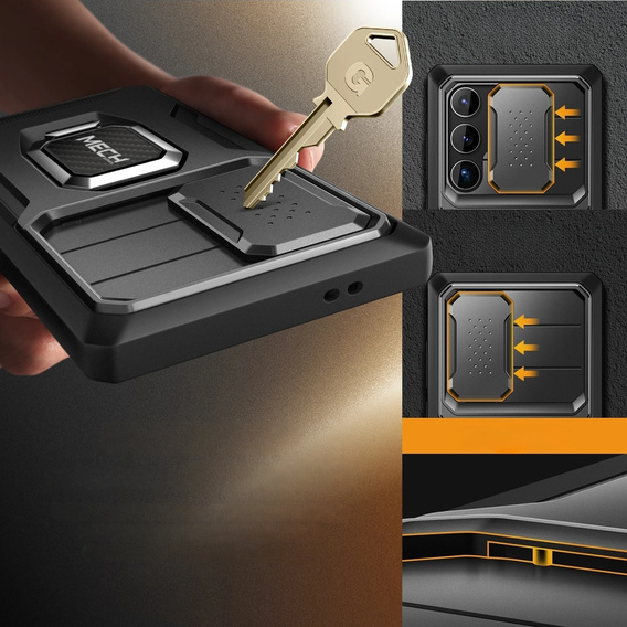 Carcasă pentru Samsung Galaxy S24, seria Tongate MECH cu suport, negru