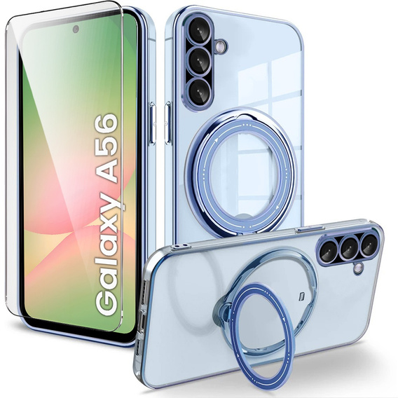 Carcasa magnetică pentru Samsung Galaxy A56, pentru MagSafe, albastru + sticlă 9H
