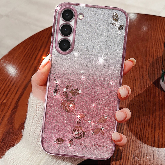 Husă pentru Samsung Galaxy S23, Glitter Flower, roz rose gold