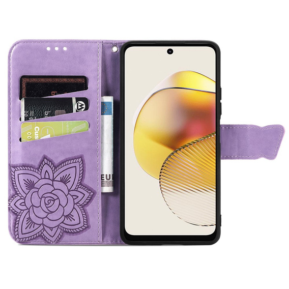 Cu clapetă pentru Motorola Moto G73 5G, Butterfly, violet