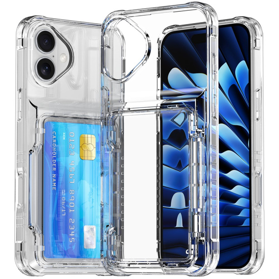 Husă pentru iPhone 16 Plus, Card Holder Kickstand, transparent
