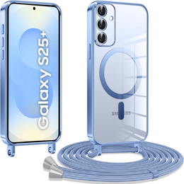 Husă pentru Samsung Galaxy S25+ Plus, Electro MagSafe, albastru + Lanyard
