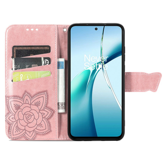 Cu clapetă pentru Xiaomi Redmi Note 14 4G, Butterfly, roz rose gold