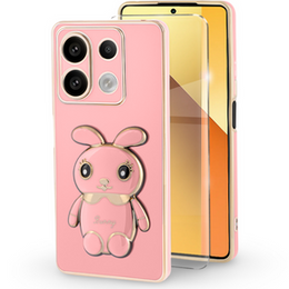 Carcasă pentru Xiaomi Redmi Note 13 5G, Rabbit, roz + sticlă călită 9H
