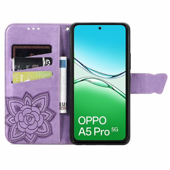 Cu clapetă pentru Oppo A5 Pro 5G, Butterfly, violet