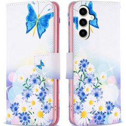 Cu clapetă pentru Samsung Galaxy S23 FE, Wallet, Butterfly & Flowers alb