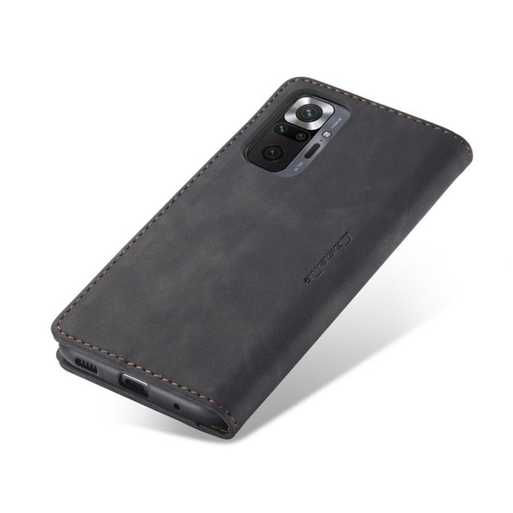 Husa CASEME pentru Xiaomi Redmi Note 10 Pro, Leather Wallet Case, negru