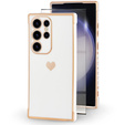 Husă pentru Samsung Galaxy S23 Ultra, Electro heart, alb + Sticlă ceramică Full Glue