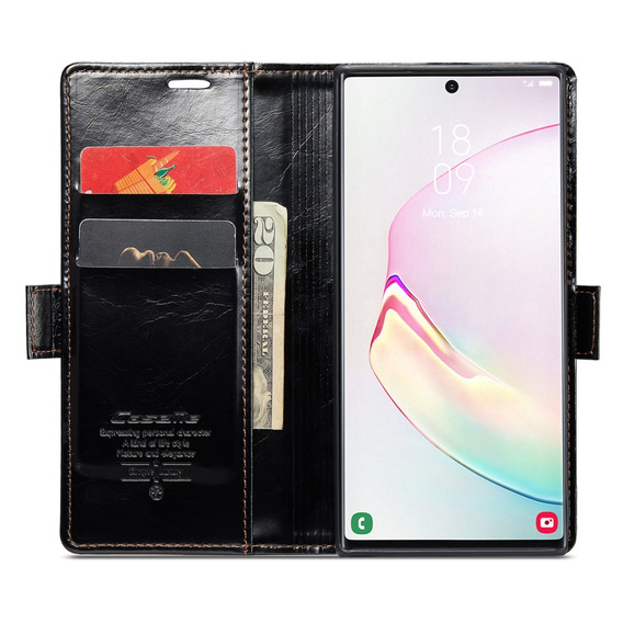 Carcasă flip CASEME pentru Samsung Galaxy Note 10 Plus, Waxy Textured, negru