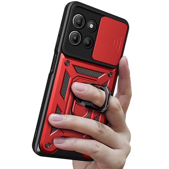Husă blindată pentru Motorola Moto G15 / Motorola Moto G15 Power, CamShield Slide, roșu