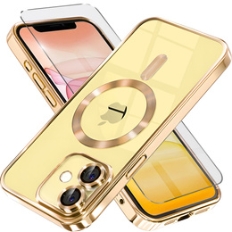 Husă pentru iPhone 11, Electro MagSafe, de aur + Sticlă pentru ecran