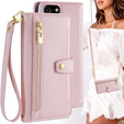 Cu clapetă pentru iPhone 16E, Wallet Zipper Pocket, roz