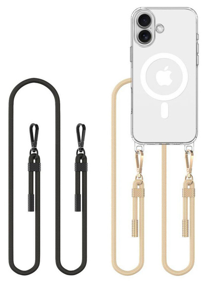Husă cu lănțișor pentru iPhone 16, ERBORD MagSafe, transparentă + sticlă pentru ecran