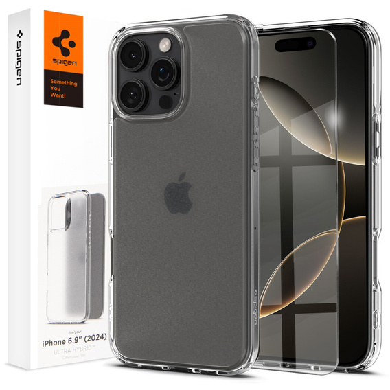 Carcasa Spigen pentru iPhone 16 Pro Max, Ultra Hybrid, transparentă + sticlă temperată 9H