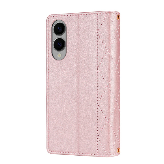 Husă cu clapetă pentru Samsung Galaxy S25 Edge, Rhombus Crossbody Leather, roz rose gold