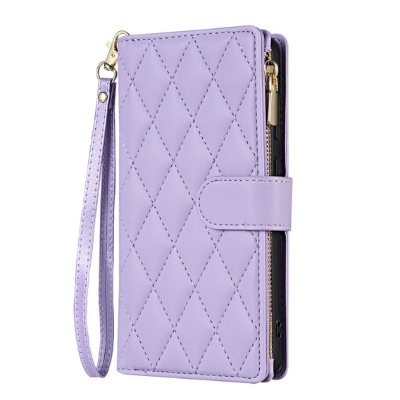 Husă cu clapetă pentru Samsung Galaxy S25 Edge, Rhombus Crossbody Leather, violet