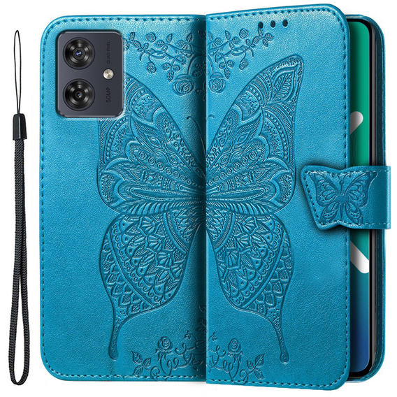 Cu clapetă pentru Motorola Moto G54 5G, Butterfly, albastru