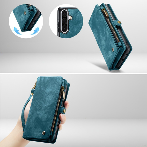 Husă CASEME pentru Samsung Galaxy A56 5G, Retro Leather Wallet, cu curea de umăr, verde