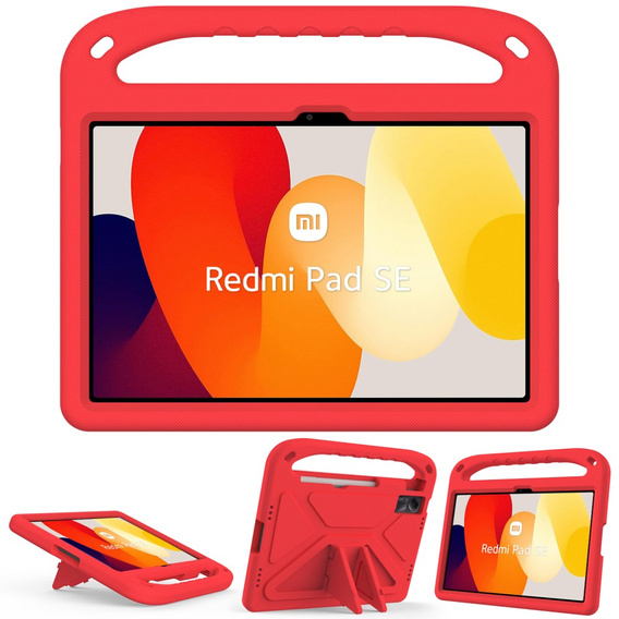 Husa pentru copii pentru Xiaomi Redmi Pad SE 11", Husa pentru copii cu mâner, roșu