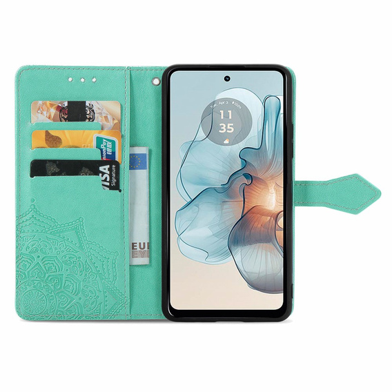 Cu clapetă pentru Motorola Moto G24 / G24 Power / G04, Mandala, verde