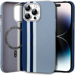 Carcasa pentru iPhone 14 Pro Max, Carbon Fiber MagSafe, albastru