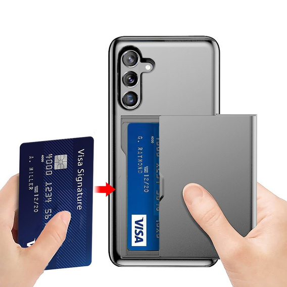 Huse pentru Samsung Galaxy A56 5G, Sliding Card Holder, gri