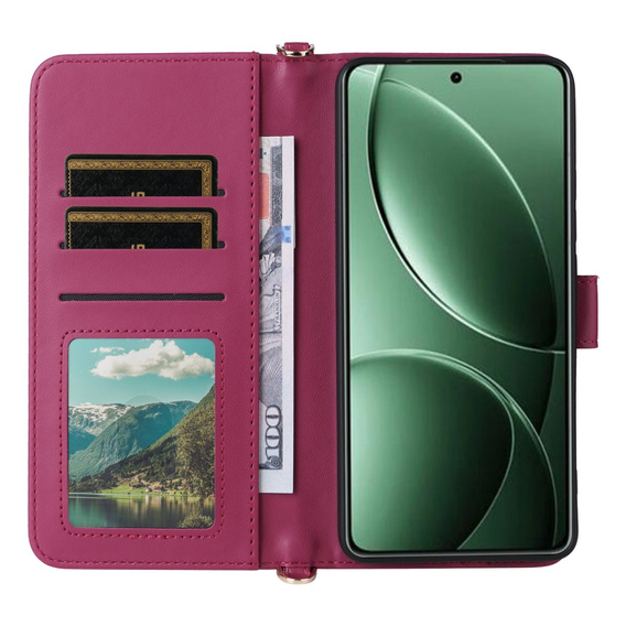 Carcasă cu clapetă pentru Xiaomi Poco F7 Ultra, Crossbody Leather Wallet, maroon