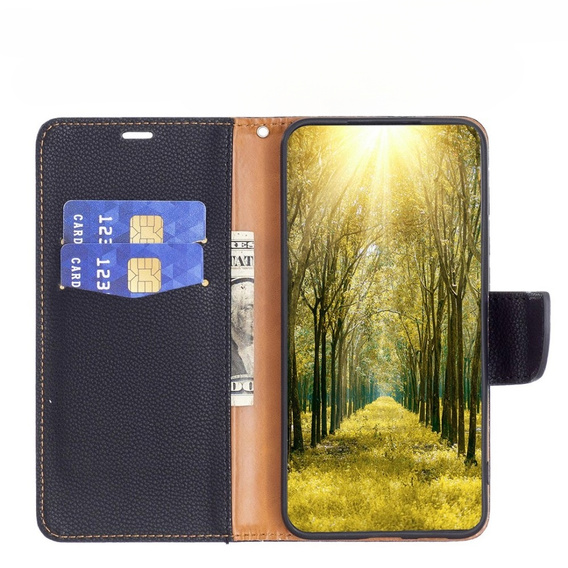 Cu clapetă pentru Samsung Galaxy A54 5G, Wallet Litchi Magnet, negru