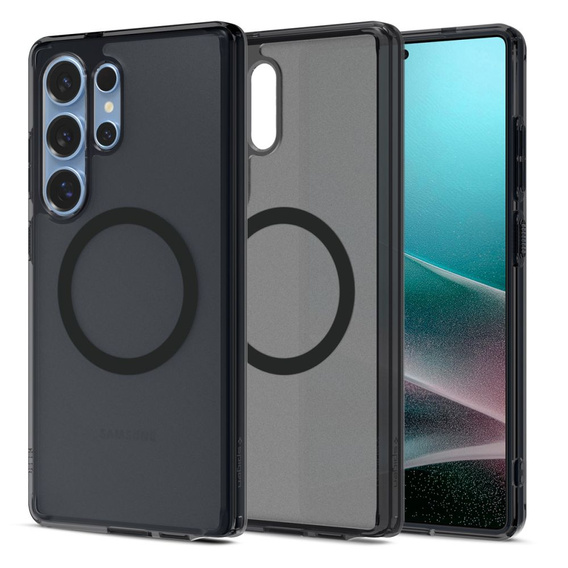 Carcasă MagSafe Spigen pentru Samsung Galaxy S25 Ultra, Ultra Hybrid, mat / negru + 9H Tempered Glass