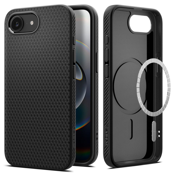 Carcasa Spigen pentru iPhone 16E, Liquid Air, negru + 9H Tempered Glass