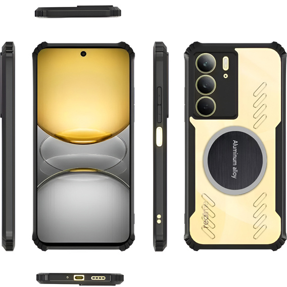 Carcasă pentru Realme 14X / Realme C75, cu placă magnetică, transparent / negru