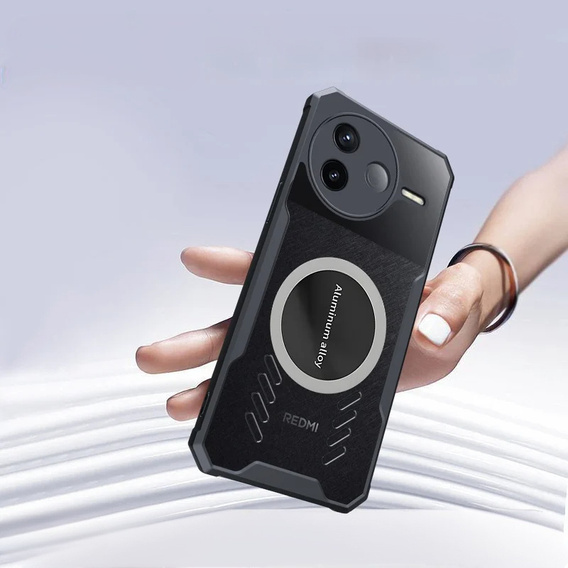 Carcasă pentru Xiaomi Redmi Note 14 Pro/Pro+ 5G, cu placă magnetică, transparent / negru