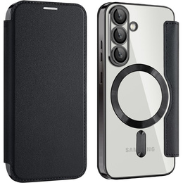 Cu clapetă pentru Samsung Galaxy S25+ Plus, RFID Wallet MagSafe CamShield, negru