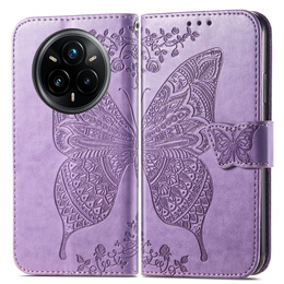 Cu clapetă pentru Realme 14 Pro 5G, Butterfly, violet