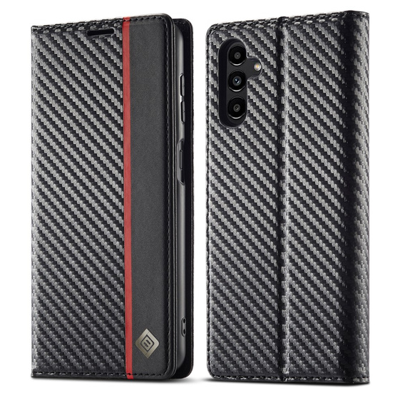 Husă cu clapetă LC.IMEEKE pentru Samsung Galaxy A17 5G, textură carbon, negru