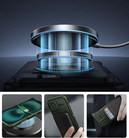 Carcasă blindată pentru iPhone 16, Dexnor CamProtect MagSafe, verde