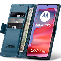 Husă pentru Motorola Edge 50 Pro, ERBORD Glossy Litchi, portofel cu clapetă, albastru