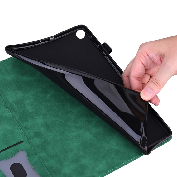 Husă pentru Samsung Galaxy Tab S10 FE+ Plus, Classic, cu spațiu pentru stylus, verde